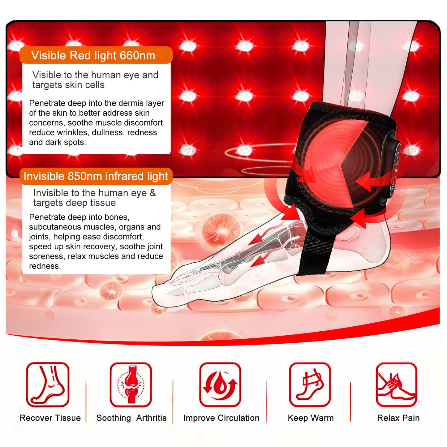 Cordless Red Light Therapy for Ankle Massager Heating Pad