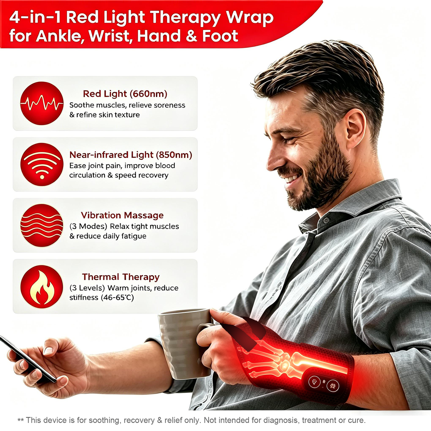 Red Light Heating Therapy  Wrap for Wrist Arm Leg Neck Ankle Massager
