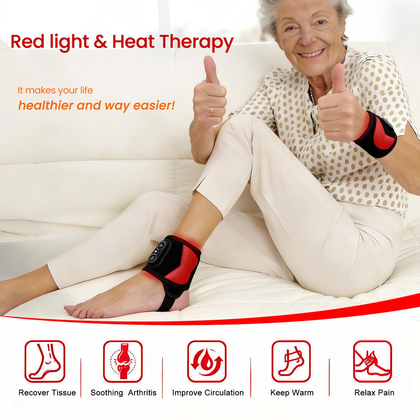 Cordless Red Light Therapy for Ankle Massager Heating Pad